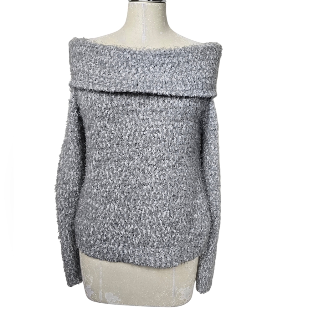 Freshman Gray Fuzzy Off Shoulder Sweater M